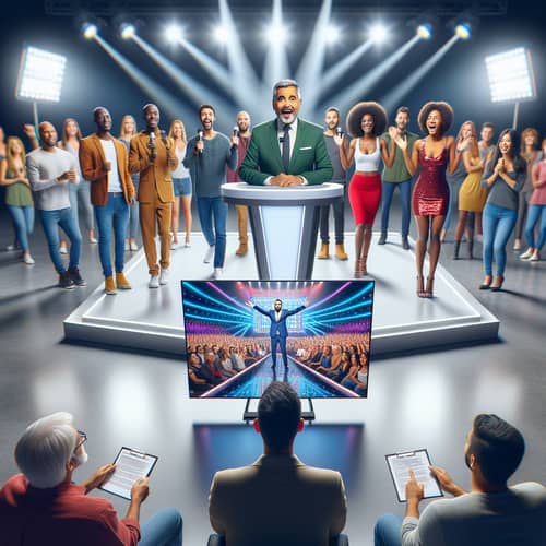Exciting Reality Show Stage with Diverse Contestants