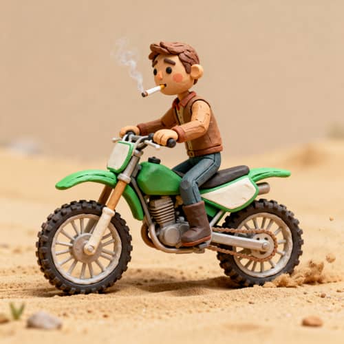 Claymation Dirt Bike Rider on Green Bike Claymation Dirt Bike Rider on Green Bike