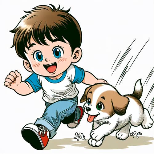Playful Boy and Puppy Comic Art