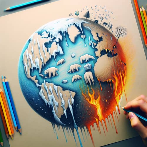 Aftermath of Climate Change: Earth, Endangered Wildlife, Melting Ice Caps