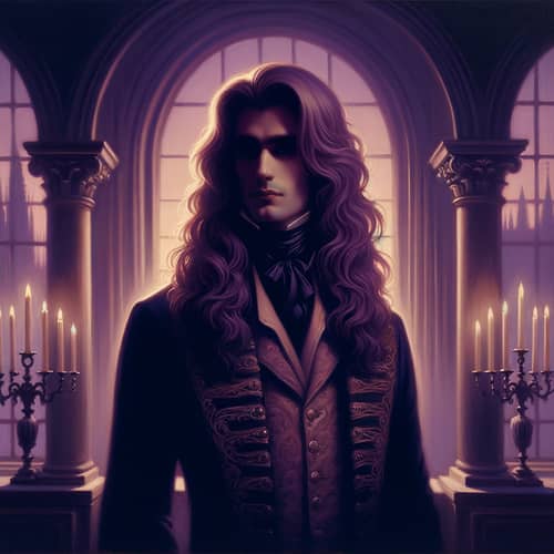 Gothic-style Painting of Long-Haired Male Aristocrat in Twilight Settings