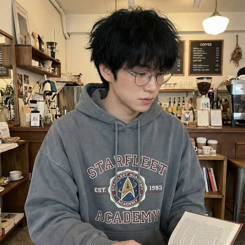 Shy Guy with Fluffy Hair and Glasses