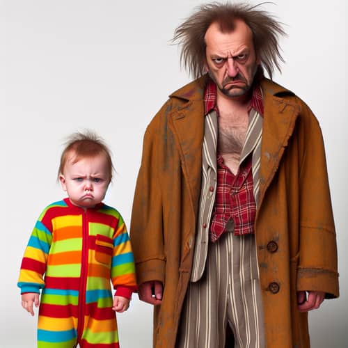 Disgruntled Toddler and Stern-looking Man - Expressive Imagery