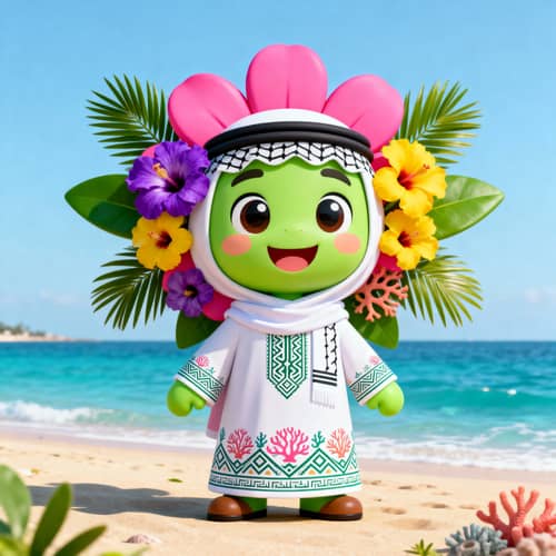Cheerful Flower Mascot for Saudi Cultural Festival Cheerful Flower Mascot for Saudi Cultural Festival
