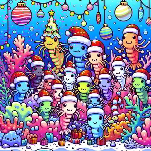 Colorful Baby Shrimp Celebrate Undersea Christmas