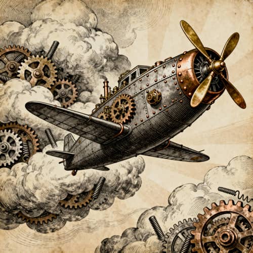 Steampunk Flying Ship Art - Vintage Etching Design Steampunk Flying Ship Art - Vintage Etching Design