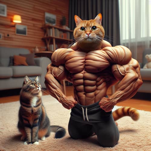 Muscular Cat and His Girlfriend - Feline Love