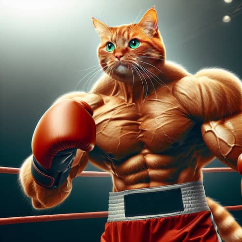 Muscular Cat Boxing: Fierce Feline in the Ring