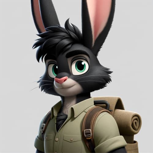 Male Rabbit with Black Fur and Blue Eyes - Adventure Ready