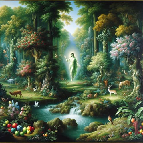Divine Entity in Lush Garden of Eden