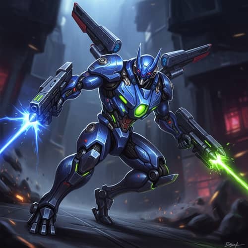 Futuristic Robot Warrior in Action | Sci-Fi Art