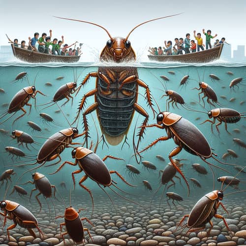 Roaches Battling Currents: Struggle, Resolve, Survival