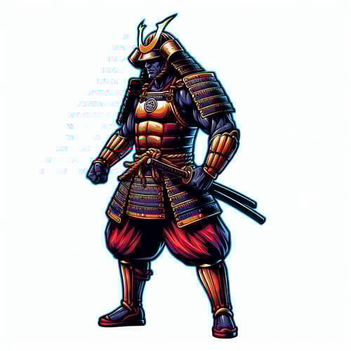 Muscular Samurai Man in Anime Style with 'L' Emblem