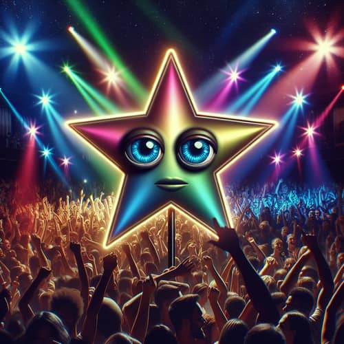 Stunning Concert Star with Raised Hand and Eyes