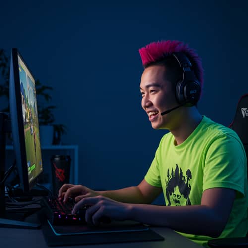 Happy Gamer Enjoying Fortnite Gameplay