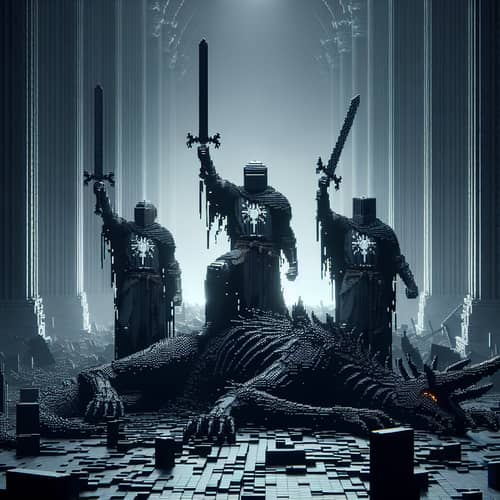 Pixelated Knights Triumph Over Black Dragon