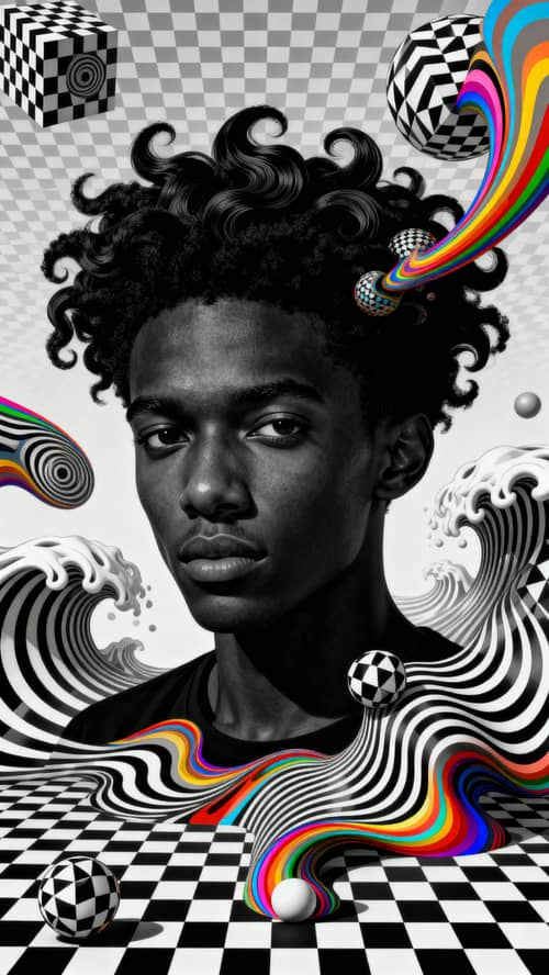 360 Waves Hairstyle Optical Art - Surreal Digital Portrait 360 Waves Hairstyle Optical Art - Surreal Digital Portrait