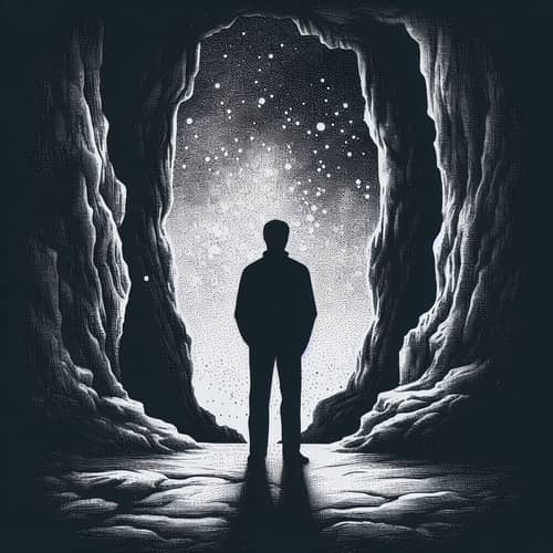 Silhouette of Unidentified Man in Allegorical Cave