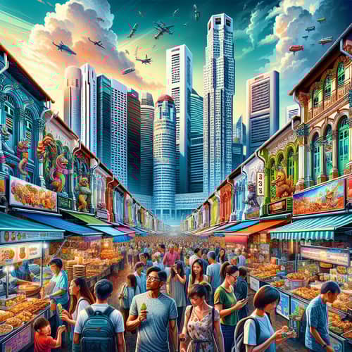 Singapore Street Scene: Skyscrapers, Hawker Stalls & Diverse Cultures