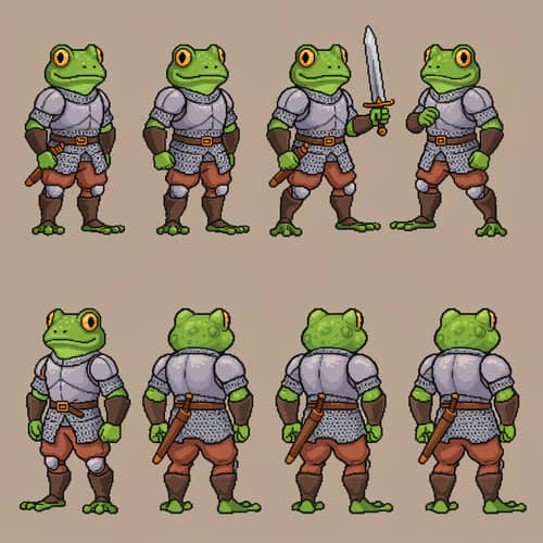 Pixel Art RPG Sprite: Humanoid Frog in Light Armor