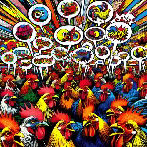 Vibrant Chicken Conversation in Pop Art Style