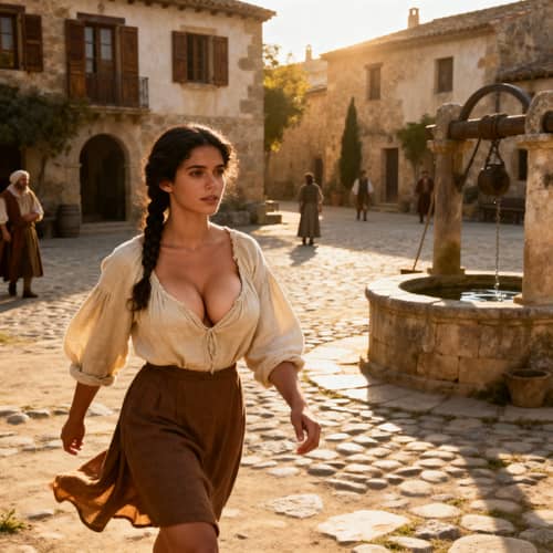 Spanish Medieval Maiden in Village Square Spanish Medieval Maiden in Village Square