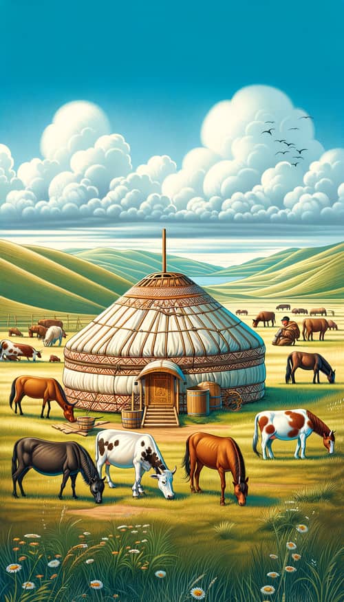 Traditional Kazakh Yurt in the Steppe