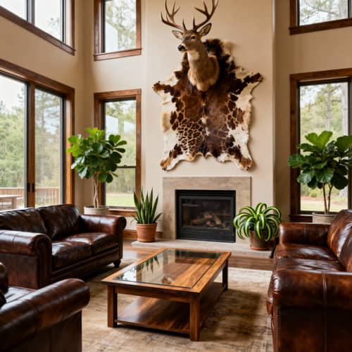 Stylish Living Room with Leather Furniture & Décor