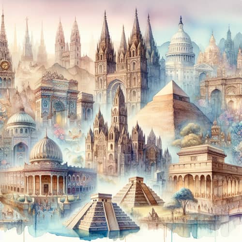Global Heritage Sites Watercolor Painting