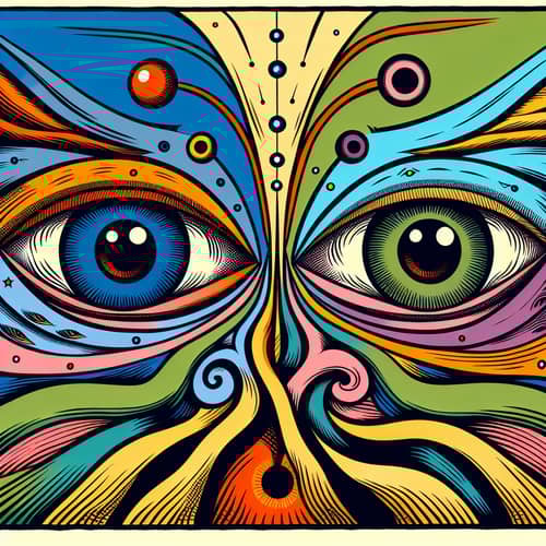 Pop Art Cartoon of Visual Pathway with Two Eyes