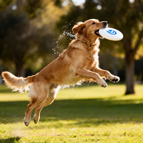 Golden Retriever Leaping for Frisbee in Park