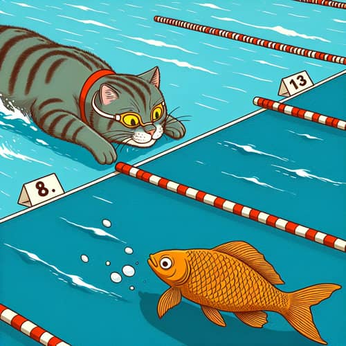 Cat vs Fish Swimming Race: Who Will Win?
