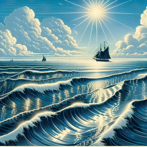 Tranquil Sea Scene | Vast Sea and Sailing Ship