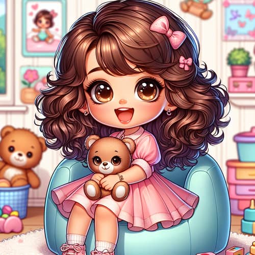 Charming Illustration of a Curly-Haired 6-Year-Old Girl