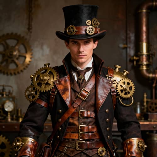 Intricate Steampunk Costume: Gears & Leather Elegance