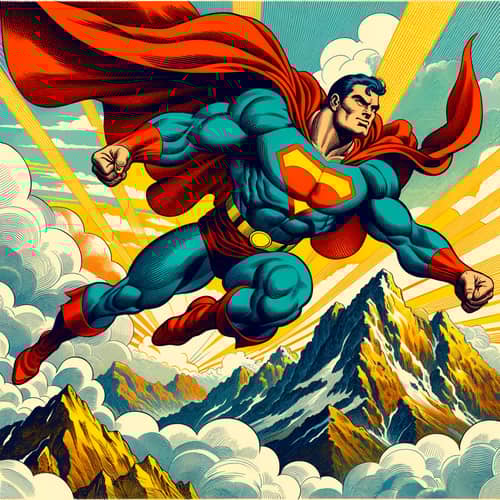Superman Illustration Above Majestic Mountains