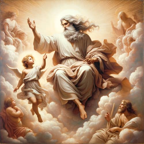 Renaissance Style Oil Painting Depicting Divine Figure and Son
