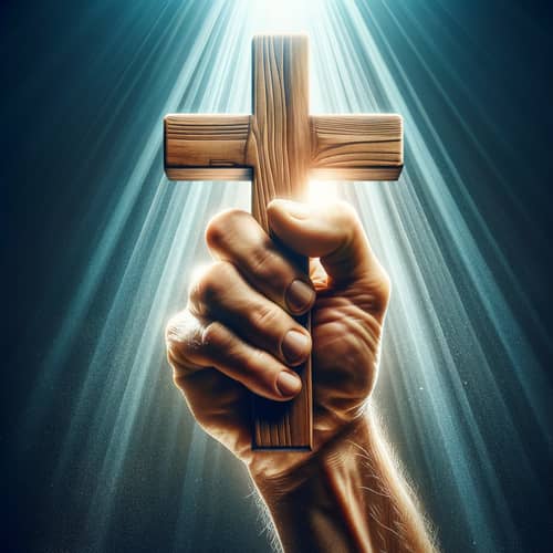 Diverse Human Hand Clutching Wooden Cross