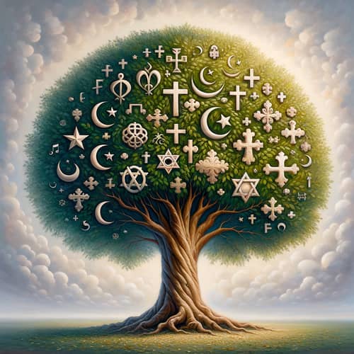 Remarkable Tree: Unity in Religious Symbols | Oil Painting