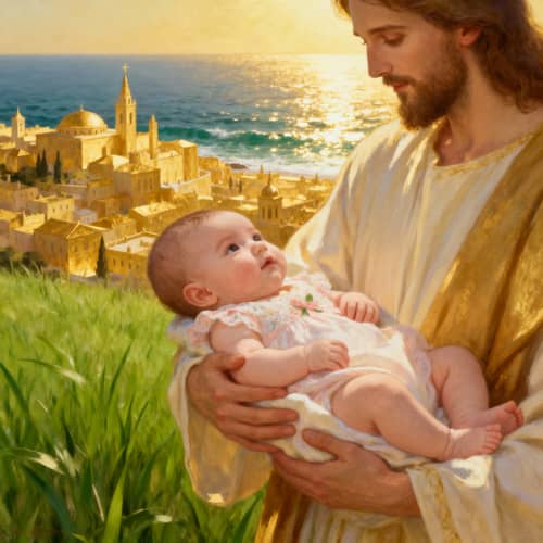 Newborn Baby Girl in Jesus' Arms: A Divine Vision Newborn Baby Girl in Jesus' Arms: A Divine Vision