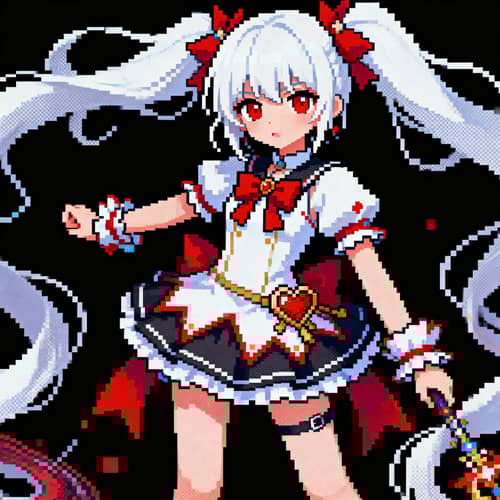 Vibrant Pixel Art: White-Haired Anime Heroine Vibrant Pixel Art: White-Haired Anime Heroine