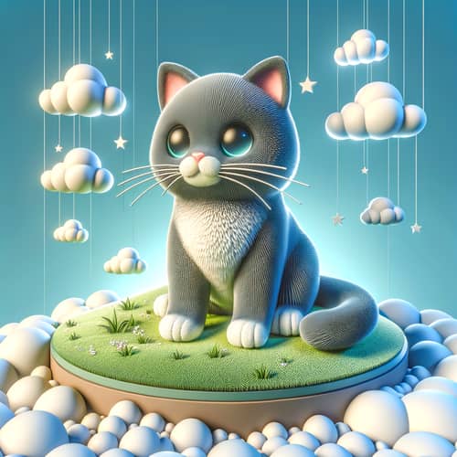 Adorable Cat Sitting on Hill - 3D Image