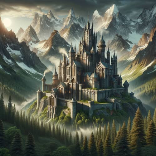 Fantasy Castle in Majestic Mountain Landscape