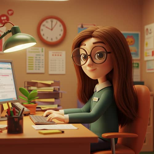Bank Employee at Desk - Pixar Style Illustration