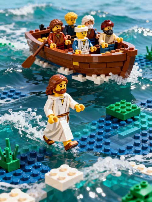 LEGO Jesus Walking on Water with Disciples Scene LEGO Jesus Walking on Water with Disciples Scene