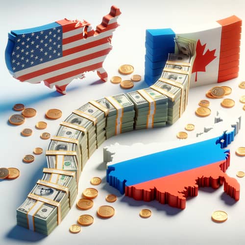 Global Currency Transfer Concept: USA, Canada to Russia