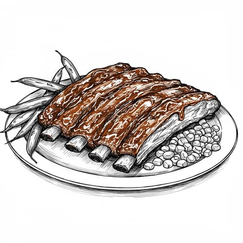 BBQ Ribs Plate Sketch - Hand Drawn Art