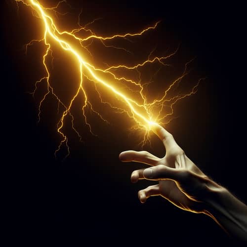 Captivating Image of Human Hand Reaching for Vibrant Yellow Thunderbolt