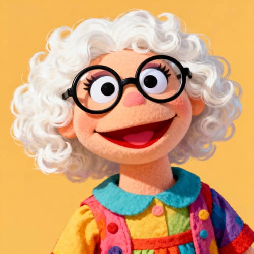 White-Haired Muppet Character with Glasses White-Haired Muppet Character with Glasses