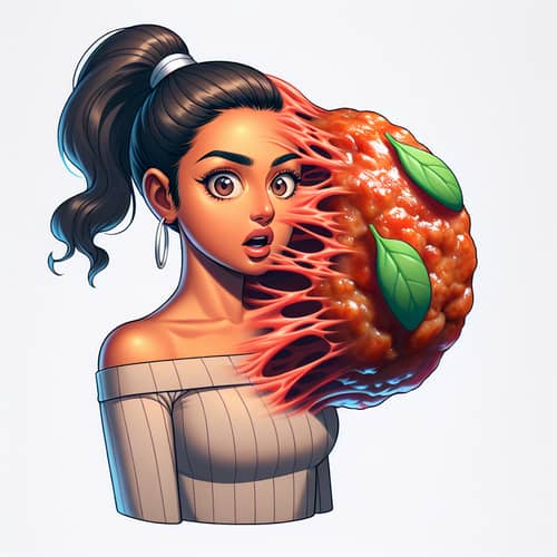 Woman Fused with a Meatball: A Surreal Transition